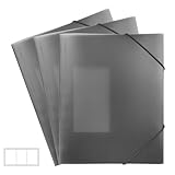 FRETONBA Schwarz Ordner 3er-Pack. Postmappe a4 Schule, Sammelmappe 3 Stück, Eckspannermappe Elastische Bandbefestigung, Schnellhefter PP-Material Robust und Langlebig, Dokumentenmappe
