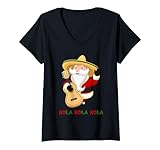 Mexikanische Santa Sombrebro Gitarre El Papa Noel Hola Hola Hola T-Shirt mit V-Ausschnitt