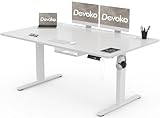 Devoko Höhenverstellbar Schreibtisch 160x80cm mit USB-C Ladeanschluss, Mobiler Elektrisch Computertisch mit Kabel Management Tray und 3-Funktions-Memory, Weiß