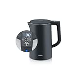 SEVERIN Cool-Touch Wasserkocher, doppelwandiger Wasserkocher, farbige LED-Temperatur-Rückmeldung im Griff, mit Warmhaltefunktion und Abschaltautomatik, schwarz, 1,7 L Kapazität, 2.200 W, WK 3484