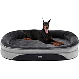 HMTOPE Orthopädisches Hundebett, Hundesofa, Vierseitiges Nackenrolle Kissen, rutschfeste Unterseite Hundekorb, Abnehmbar und Waschbar, Grosse Hunde, 122 x 90 x 19 cm, Dunkelgrau