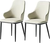 XADITON Küchen-Esszimmerstühle Esszimmerstühle 2er-Set Küchenstühle Lounge-Wohnzimmer-Eckstühle Gepolsterte Lederstühle Mit Schwarzen Metallbeinen (Color : Creamy-White)
