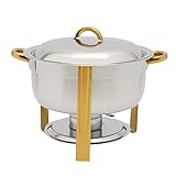 Chafing Dish Rund Edelstahl 5L Warmhaltebehälter Speisenwärmer Wärmebehälter Buffetwärmer Speisen Catering Buffetwärmer für Buffet Catering Gastro (Gold)