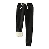 TURWXGSO Hose für Damen, Fleece-gefütterte Hose, Herbst, Winter, Übergröße, lässig, warm, Kordelzug, Joggerhose, Damen, weich, bequem, lockere Passform, Sport, Laufen, Fitness, Sweatpants, 01 black,