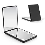 WOBSION LED Spiegel mit 1X / 3X Vergrößerung,Kleiner Reisespiegel mit Licht für Beleuchtung,Batteriebetrieben Taschenspiegel für Reise und Makeup,Tragbarer Handspiegel als Geschenk,Schwarz