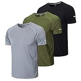 Gaiatiger 3er Pack Sport Tshirts Herren Funktionsshirt Sport Shirt Männer Schnelltrocknend Trainingsshirt Fitness Sportshirt Laufshirt Kurzarm Herren Atmungsaktive T-Shirt(520) Black Gray Green-2XL