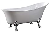 Freistehende Badewanne PARIS Acryl Weiß matt oder glänzend - 176 x 71 cm - Ohne Standarmatur, Füße:chrom, Farbe:Weiß Glänzend