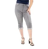 Nina Carter P200 Damen Capri Jeanshosen Große Größen HIGH Waist Jeans Sommer Hose Used-Look, Hellgrau (P200-7), 46