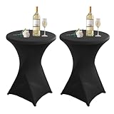 2er-Set Schwarz Stehtisch Stehtischhusse, Ø 80-85 cm Rund Stehtischdecken Elastisch Weiß Stretch Tischdecken mit Fußtaschen, für Bar Runde Tische Hochzeiten Geburtstagsfeiern Bankette - 80 x 110 cm