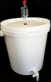 sil2018 Großer Gärbehälter 33 Liter für Bier oder Wein mit Ablasshahn und Gärröhrchen Gäreimer (Weiß 33 l)