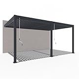 WEIDE® Deluxe Wall Pavillon mit Lamellendach I Rostfreie & Robuste Voll-Aluminium Wand Pergola I Optimaler Schutz vor Sonne & Regen Dank verstellbaren Aluminium-Lamellen (3,6 x 5,3 M, Anthrazit)