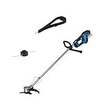 Bosch Professional 18V System Akku-Freischneider GFR 18V-23 (bürstenloser Motor, Schnittkreisdurchmesser 23 cm, 1x Fadenspuleneinheit, 1x Schultergurt, Freischneidermesser-Set, Pflanzenschutzbügel)