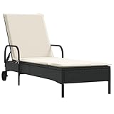vidaXL Sonnenliege mit Rollen Auflage, Gartenliege Verstellbare Rückenlehne, Sonnenbett für Außenbereich, Relaxliege Gartenmöbel, Schwarz Poly Rattan