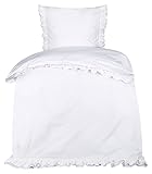 Moon Renforce Rüschen Bettwäsche Nicole weiß mit Spitze 135x200/80x80