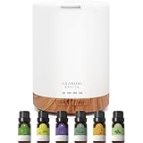 ASAKUKI 300ML Aroma Diffuser mit 6 * 10ML Ätherische Öle Set, Ätherische Öl Diffuser,Ultraschall-Luftbefeuchter für Home Office, 15 Farbe LED mit 4 Timer Einstellung