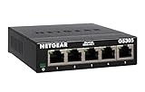 NETGEAR GS305 LAN Switch 5 Port Netzwerk Switch (Plug-and-Play Gigabit Switch LAN Splitter, LAN Verteiler, Ethernet Hub lüfterlos, robustes Metallgehäuse), Schwarz