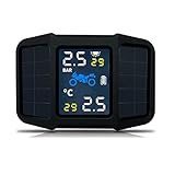 OBEST TPMS Solar ReifendruckKontrollsystem, Motorrad Reifendruckmesser, wasserdichte TPMS Moto Reifendruck Alarmsystem mit 2 Sensoren, 6 Alarmmodi, LCD Anzeige Echtzeit ReifenDruck und Temperatur