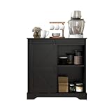 Panana Sideboard, Küchenschrank mit Schiebetür und Verstellbarem Regal, Aufbewahrungsschrank für Küche, Wohnzimmer, Esszimmer (Schwarz)