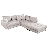 Riess Ambiente Modernes Ecksofa Kent 220cm beige Cord inkl. Hocker Federkern L-Form Wohnlandschaft