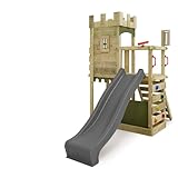 FATMOOSE Spielturm Ritterburg BoldBaron Boost XXL mit anthraziter Rutsche, Outdoor Kinder Kletterturm mit Sandkasten Leiter & Spiel-Zubehör für den Garten