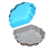 Sand & Wassermuschel Sandmuschel Sandkasten Planschbecken 2-teilig aus Kunststoff Muschel mit Deckel (grau/türkis mit Seesterne)