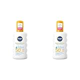 NIVEA SUN Babies & Kids Sensitiv Schutz Sonnenspray LSF 50+ (200 ml), extra wasserfestes Sonnencreme Spray für Kinder, Sonnenmilch als praktisches Spray ohne Parfum (Packung mit 2)