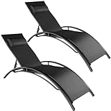 tectake 2er Set Gartenliege, Aluminium Sonnenliege, wetterfest, ideal für Garten, Balkon, Terrasse, praktischer Liegestuhl, inklusive Kopfpolster, 5-Fach verstellbare Rückenlehne - schwarz