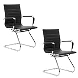 chairus Freischwinger Stühle 2er Set, PU-Leder Besucherstuhl Konferenzstuhl Ergonomisch mit Armlehnen, Bürostühle Konferenz-Raum/Wartezimmer/Büro,Schwarz