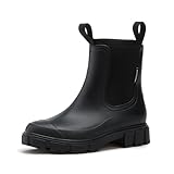 AONEGOLD Wasserdicht Gummistiefel Damen Anti-Rutsch Atmungsaktiv Boots Mode Regenstiefel Stiefeletten Gartenschuhe Gummistiefeletten(Schwarz Warm,40 EU)