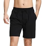 Aseniza Herren Schlafanzughose Kurz Baumwolle Bermuda Schlafshorts Pyjamahose Shorty Sommer Sleephose Freizeithose für Männer,A-Schwarz,M