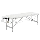 HOMCOM Massageliegen klappbar Kosmetikliegen höhenverstellbarer Massagetisch mit Kopfstütze Massagebett Aluminium Schaumstoff Kunststoff Weiß 215 x 60 x 61-84 cm