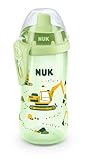 NUK Flexi Cup Trinklernflasche mit Trinkhalm, 300ml, auslauf- und bruchsicher, BPA-frei, 12+ Monate, Bagger (grün)