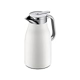 alfi SKYLINE 1,0l, coconut white mat, Edelstahl-Isolierkanne mit hygienischem Hartglaseinsatz, Drehverschluss mit bequemer Drucktaste, ergonomischer Griff, mit einer Hand, ideal als Kaffeekanne