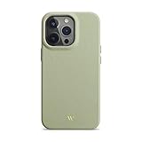 WIIUKA Hülle für iPhone 14 Pro, Leder aus Deutschland, Lederhülle extra Dünn, Premium Handyhülle, Case, Qi, Macaron Edition Pistazie Grün