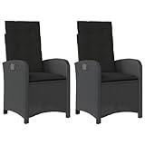 HUAKEHOM Gartensessel mit Kissen 2 STK. Gartenstuhl mit Verstellbarer Rückenlehne Liegestuhl mit Stahlrahmen Sessel Stuhl Relaxsessel Poly Rattan Schwarz Poly Rattan