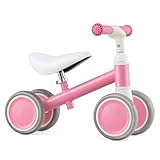 COSTWAY Laufrad ab 1 Jahr, Lauflernrad mit 4 Räder, Baby Spielzeug mit höhenverstellbarem Griff und Sitz, Balance Rutschrad, Geschenk für Jungen und Mädchen zum 1 Geburtstag (Rosa)