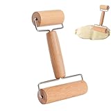 Teigroller Holz Nudelholz Klein mit 2 Walzen und Teigschaber Backzubehör zum Ausrollen von Pizza Plätzchen Fondant Pasta Teig Nicht Haftende Antihaft Beschichtung