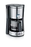 SEVERIN Kaffeemaschine 'TypeSwitch' mit Glaskanne und Timer, AromaSwitch zur Wahl für 2 Brühoptionen, Digitaluhr mit Timerfunktion, für bis zu 10 Tassen, 1.000W, Edelstahl-gebürstet-schwarz, KA 4826