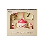 Rice Baby Geschirrset Geschenkbox - Teller mit 4er-Einteilung, Trinkbecher mit Henkeln, Besteck (Löffel und Gabel) - pink - Happy Forest Print, Melamin BPA-Frei