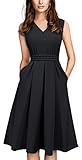 HOMEYEE Damen Vintage 50er Ärmellos Cocktail Retro mit Pocket Flared Kleid A196 (XL, Schwarz)