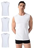 Burnell & Son Unterhemd Herren Ärmellos mit Rundhals 3er Pack - Muskelshirts Herren aus Baumwolle Slim Fit Weiss L