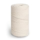ipow Makramee Garn Baumwollgarn 4mm x 100m Baumwollschnur Baumwollkordel 100% Baumwolle Baumwollseil für Basteln, Knüpfen, Dekoration, Hängekörbe, Makramee Vorhang usw. Natur