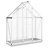 Refined Pflanzenhaus mit Dachrinnensystem Flügeltür Treibhaus für Pflanzen Frühbeet Gewächshaus mit Fundamentrahmen Silbern 169x58x202cm Aluminimum