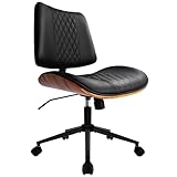 Burostuhl,Schreibtischstuhl ohne Armlehnen,moderner Walnuss-Stuhl,Stuhl mit Leder,Höhenverstellbar,kleiner Schreibtischstuhl,PU-Leder,Gepolsterter Kosmetikstuhl,Lesestuhl,Drehstuhl,Bürostuhl Ergonomie