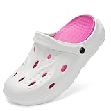 SCICNCN Herren Damen Arch Support Clogs Gartenschuhe Slip-on Outdoor Strand Hausschuhe mit Abnehmbarem Kissen Fußbett, Whiterred, 9.5-10 Women/8-8.5 Men