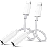 2PC Kopfhörer Adapter für iPhone auf 3.5mm, Lighting auf Klinke Aux Audio Kopfhörer Adapter Dongle Kompatibel mit für iPhone 14 13 12 11 Pro/XS Max 8 7 Plus Unterstützt alle iOS Systeme Weiß