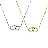 Generisch Personalisierte Halskette mit Gravur | Verbundene Herzkette | Geschenk Pärchen Freundin | Geschenk Mama | Gold, Silber, Roségold | Edelstahl Wasserfest | Made in Germany