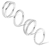 Tucnoeu 4 Stück Nasenring Zirkonia Design 18G 8mm Piercing Ring aus Edelstahl Hoop Nose Ring Septum Piercing Silber Conch Piercing Ohrringe Augenbrauen Piercing Geeignet für Piercingschmuck