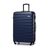 WITTCHEN Reisekoffer Rollkoffer Trolley Großer Koffer Handgepäck Hartschale aus ABS mit 4 Spinner-Rollen Zahlenschloss Teleskopgriff Groove Line Größe L Dunkelblau