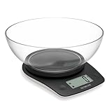 NUTRI FIT Digitale Lebensmittelwaage mit 2L Schüssel, 5,0 kg Küchenwaage Digital zum Kochen Backen Unzen und Gramm, 4 Einheiten mit 0,1 oz/1 g Präzision, großes LCD-Display, Schwarz